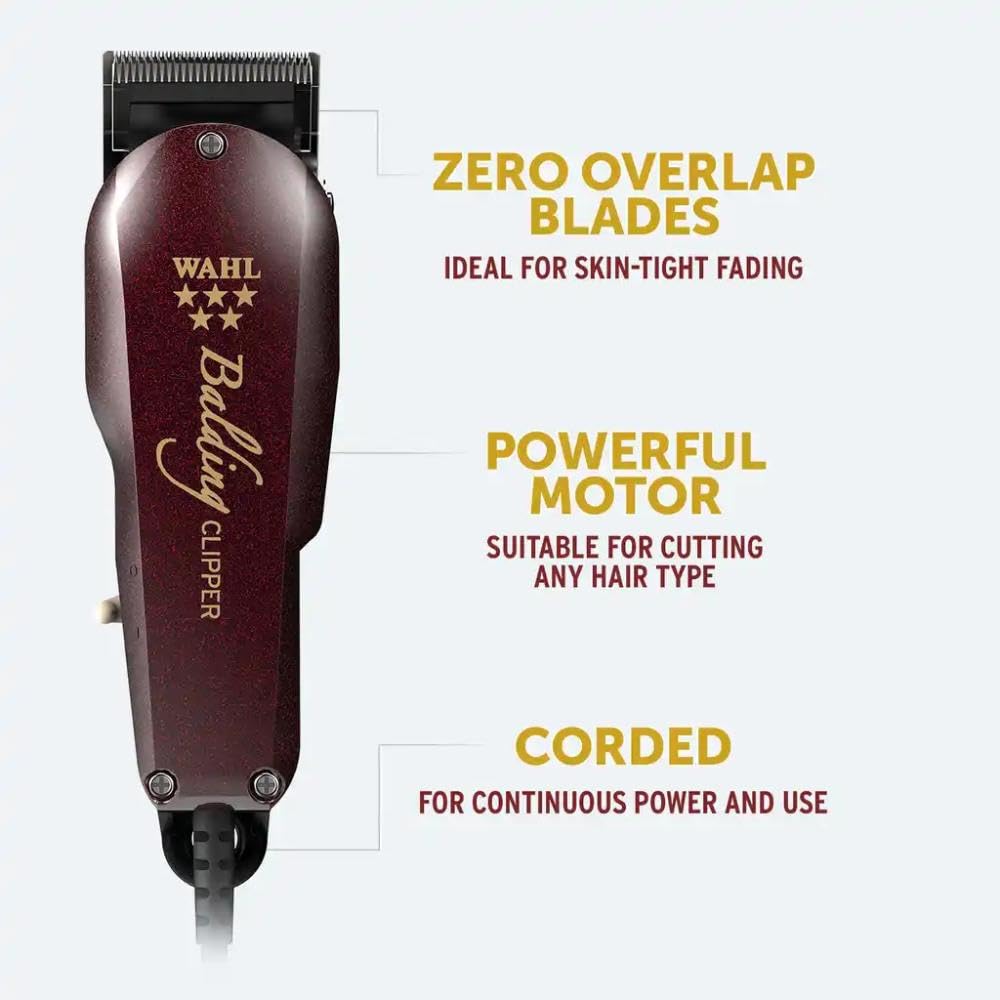 Wahl Professional 5-Star Balding Clipper with V5000+ Electromagnetic Motor and 2105 Balding Blade for Ultra Close Trimming, Outlining and for Full Head Balding for Professional Barbers - Model 8110