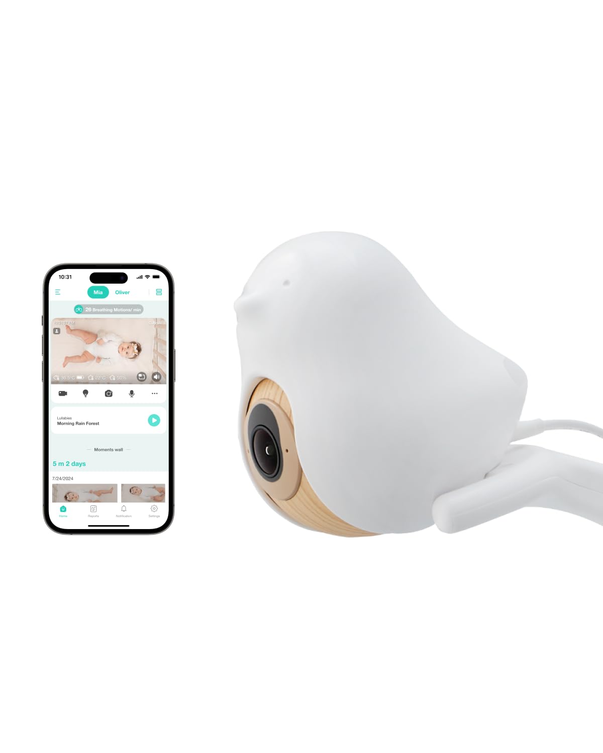 CuboAi Smart Baby Monitor 3 with Floor Stand, 2.5K QHD Night Vision WiFi Camera, 2-Way Audio, Temperature & Humidity Sensor, Lullabies, Sleep Safety Alerts for Covered Face, App Control