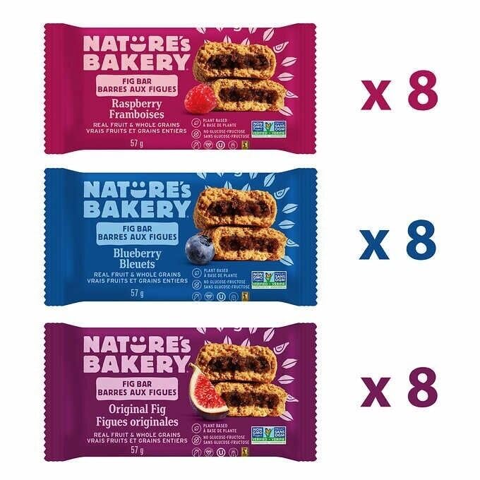 Nature's Bakery Whole Wheat Fig Bars, Variety Pack (8- Blueberry, 8- Original Fig, 8-Raspberry), 1-24 Count Box of 2 oz Twin Packs (24 Packs), Vegan Snacks, Non-GMO
