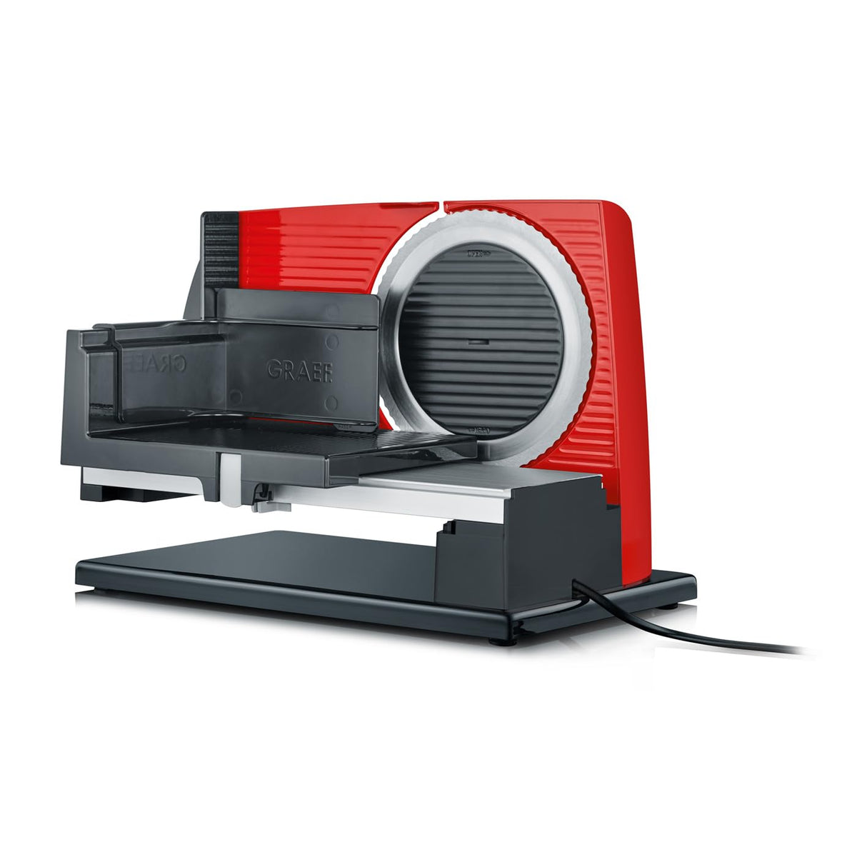 GRAEF S11003 - Electric Slicer SKS110, Made in Germany, Stainless Steel Serrated Blade Diameter 170 mm, Cutting Thickness 0-20 mm, Energy-Saving Motor 170 W, Child Lock, Bread Slicer, Red