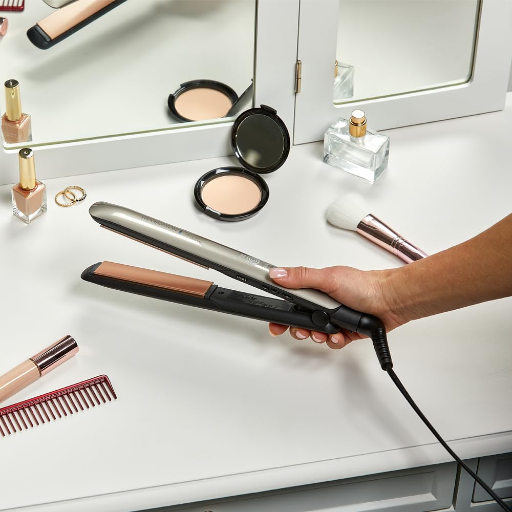 Remington Hair Straightener Keratin Therapy (With Heat Protecting Sensor, Protective Against Damage, Ceramic Coating, 5 Temperature Settings) S8593
