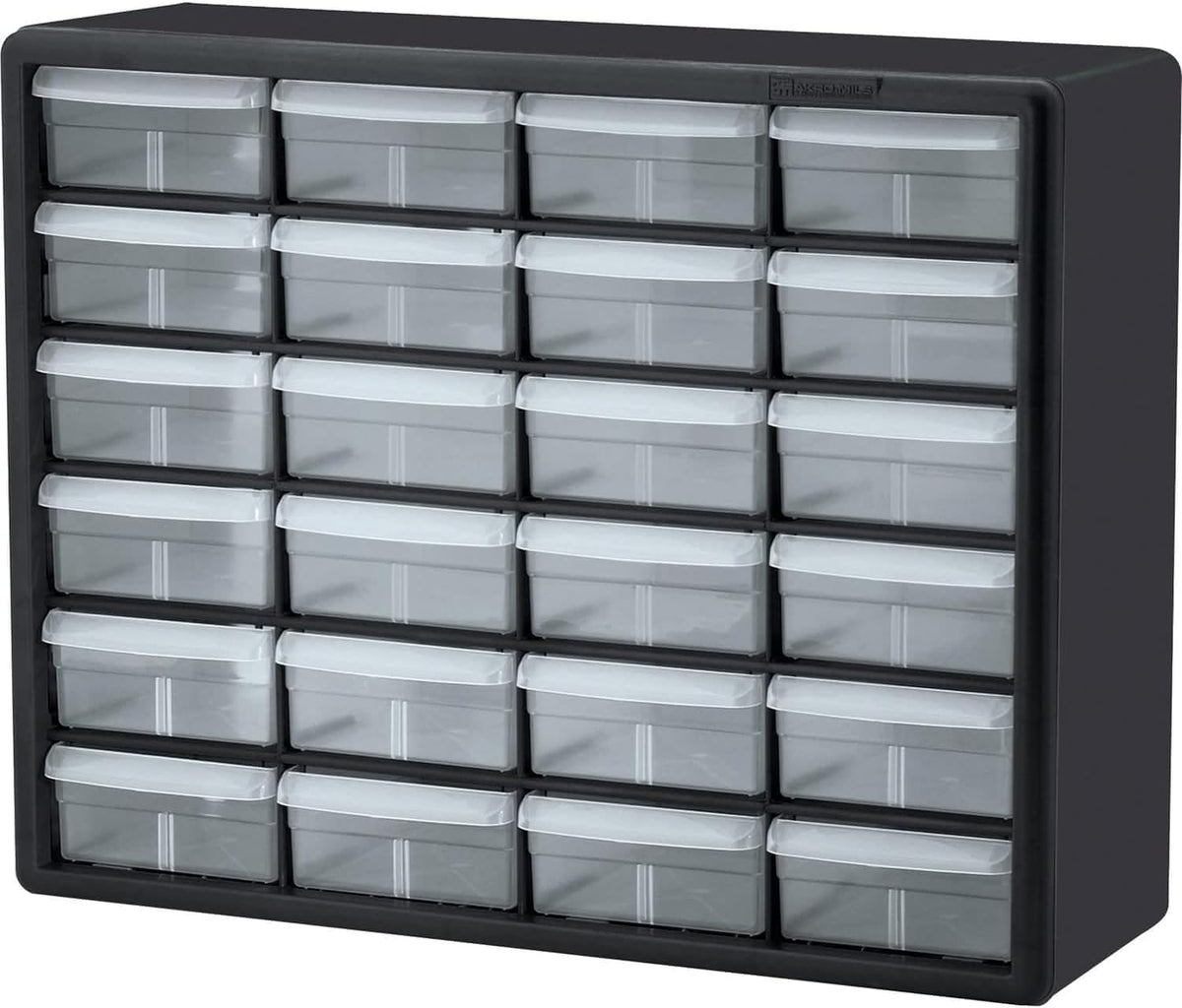 Akro-Mils 10124 24 Drawer Plastic Parts Storage Hardware and Craft Cabinet, 20-Inch x 16-Inch x 6.5-Inch, Black