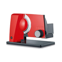 GRAEF S11003 - Electric Slicer SKS110, Made in Germany, Stainless Steel Serrated Blade Diameter 170 mm, Cutting Thickness 0-20 mm, Energy-Saving Motor 170 W, Child Lock, Bread Slicer, Red