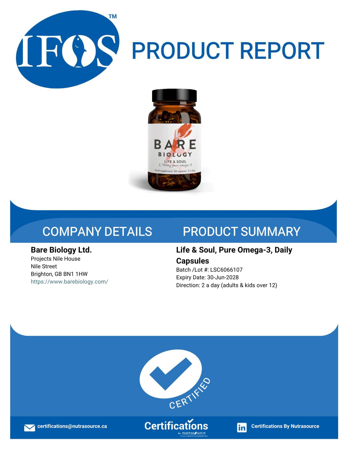 Bare Biology Lion Heart Pure Omega 3 Fish Oil Maxi Caps 60