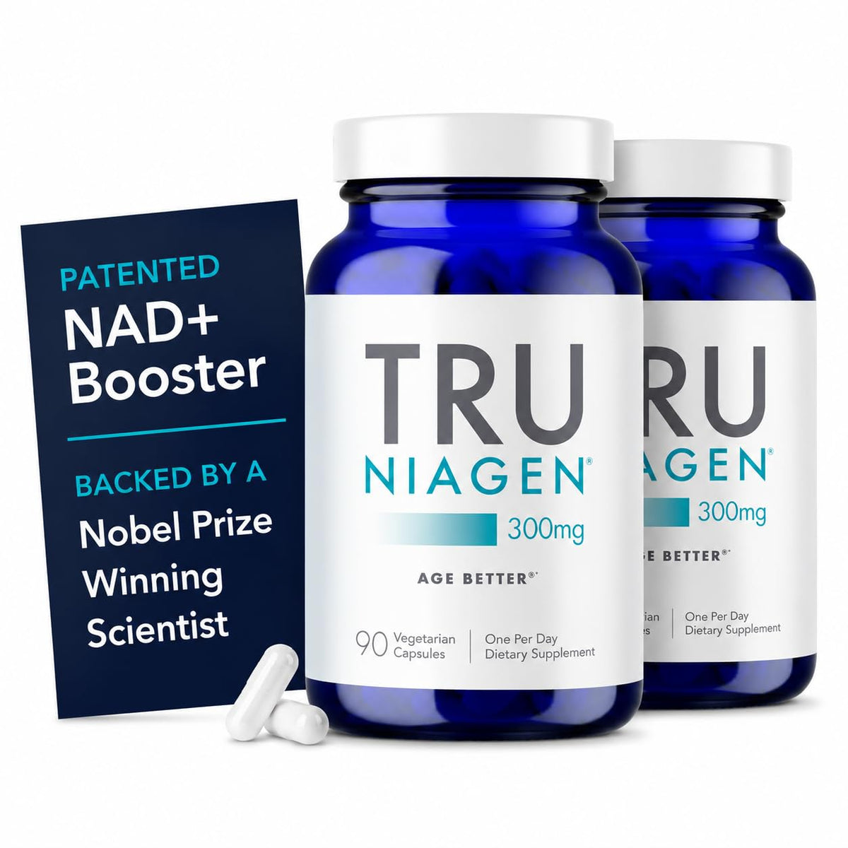 TRU NIAGEN NAD+ Booster Supplement Nicotinamide Riboside NR for Energy Metabolism, Cellular Repair & Healthy Aging (Patented Formula) More Efficient Than NMN - 90 Count - 300mg (6 Months / 2 Bottles)