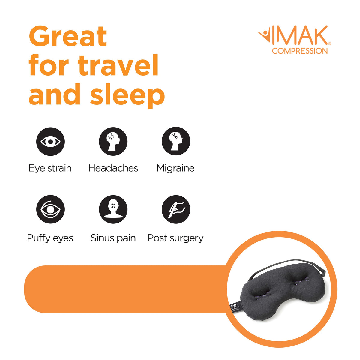 IMAK Compression Pain Relief Mask and Eye Pillow, Cold Therapy Headache, Migraine, Sinus Pain, Patented, Universal Size, Great for Travel & Sleep, Blocks Out Light