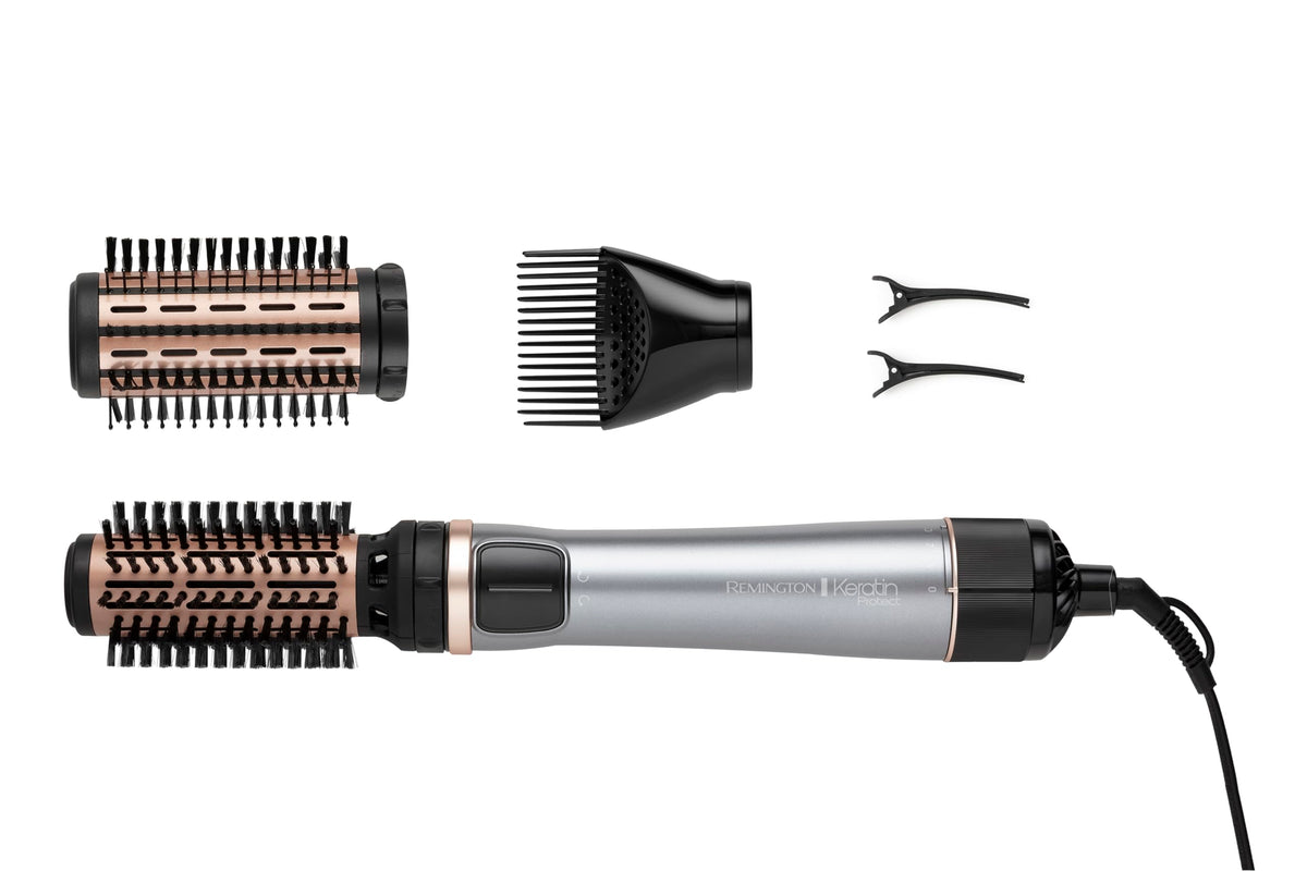 Remington Hair Dryer Brush Keratin Protect (Rotary, 1000 Watt, Enriched With Keratin And Almond Oil For Strong & Healthy Hair, Ceramic Coating, Coolshot) Hot Air Brush AS8811