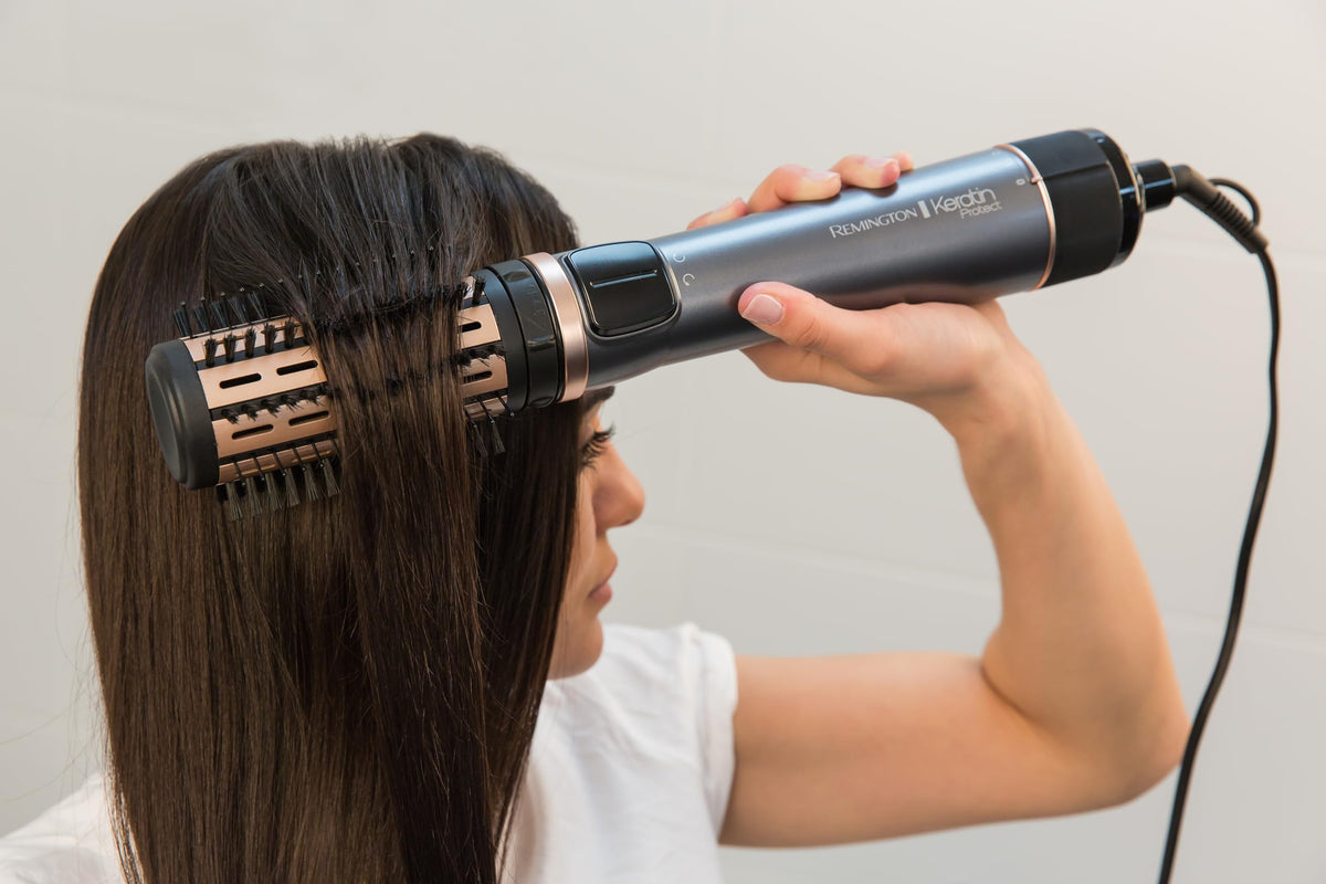 Remington Hair Dryer Brush Keratin Protect (Rotary, 1000 Watt, Enriched With Keratin And Almond Oil For Strong & Healthy Hair, Ceramic Coating, Coolshot) Hot Air Brush AS8811