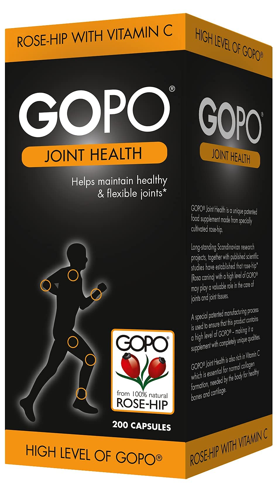 Rosehip Joint Supplement by GOPO (200 Capsules): Rose Hips Joint Support - Patented Formula w/Vitamin C, Non-GMO, Vegan - Clinically Proven for Natural Joint Health & Joint Care