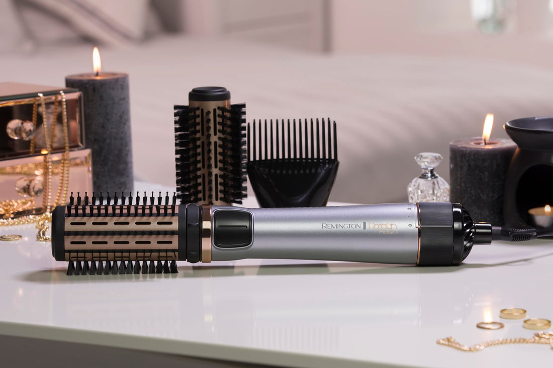 Remington Hair Dryer Brush Keratin Protect (Rotary, 1000 Watt, Enriched With Keratin And Almond Oil For Strong & Healthy Hair, Ceramic Coating, Coolshot) Hot Air Brush AS8811