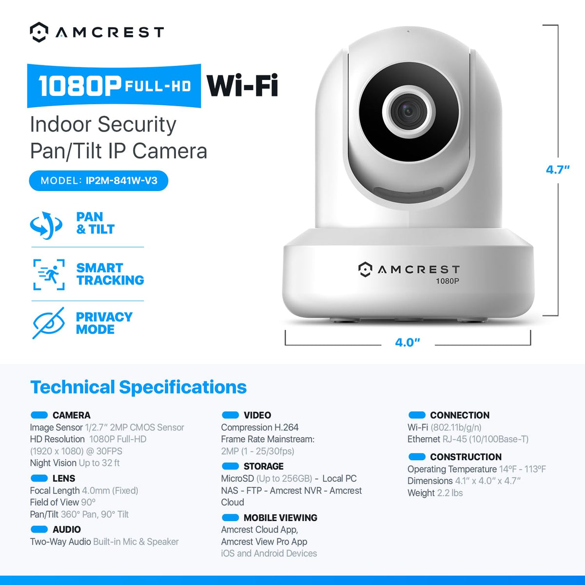 Amcrest ProHD 1080P WiFi Wireless IP Security Camera - 1080P (1920TVL), IP2M-841