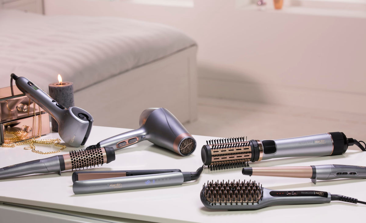 Remington Hair Dryer Brush Keratin Protect (Rotary, 1000 Watt, Enriched With Keratin And Almond Oil For Strong & Healthy Hair, Ceramic Coating, Coolshot) Hot Air Brush AS8811