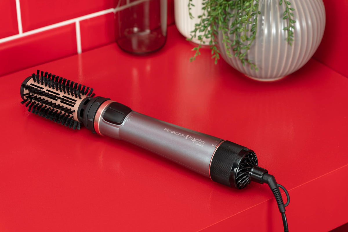 Remington Hair Dryer Brush Keratin Protect (Rotary, 1000 Watt, Enriched With Keratin And Almond Oil For Strong & Healthy Hair, Ceramic Coating, Coolshot) Hot Air Brush AS8811