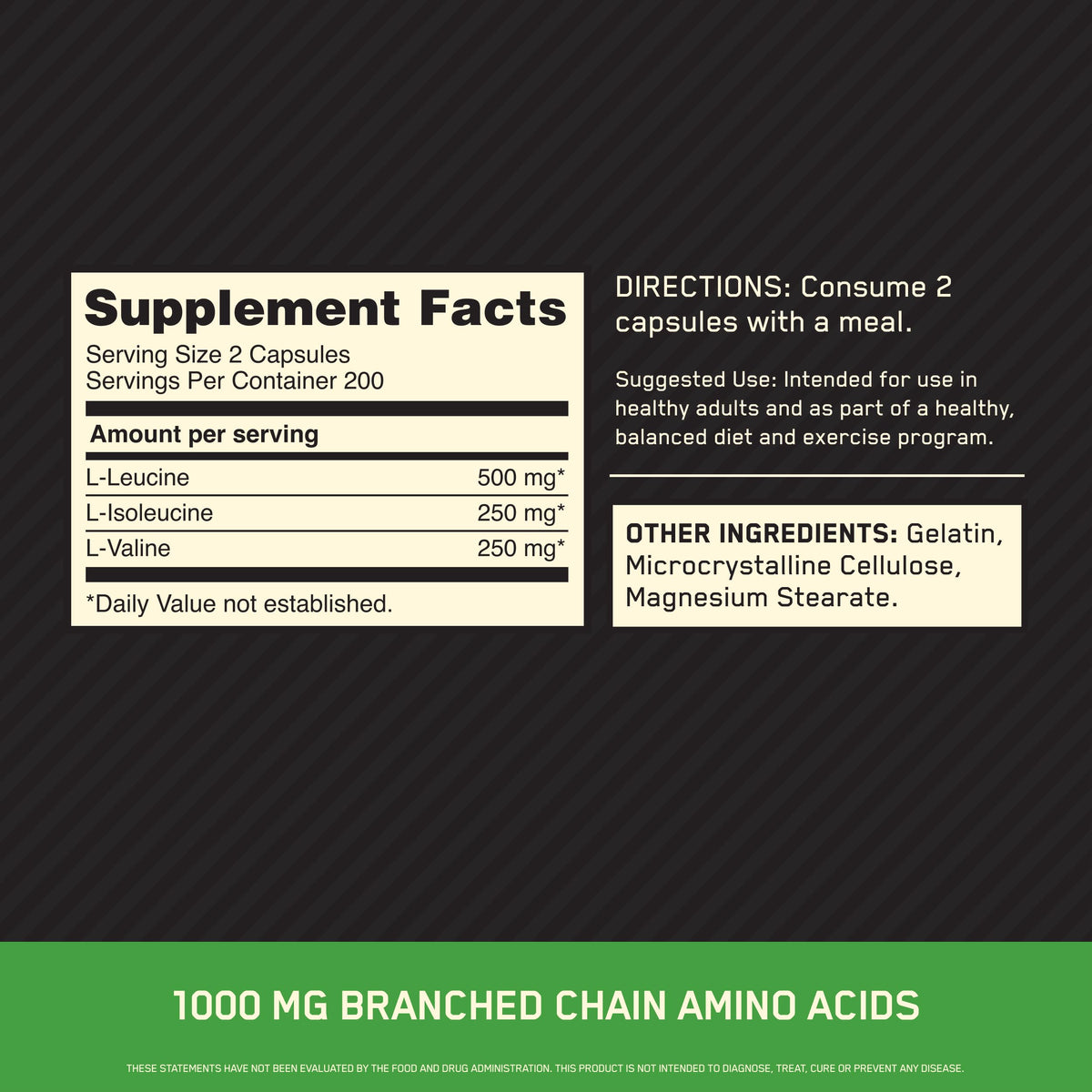 Optimum Nutrition BCAA 1000, 400 Capsules (500 mg per Capsule)