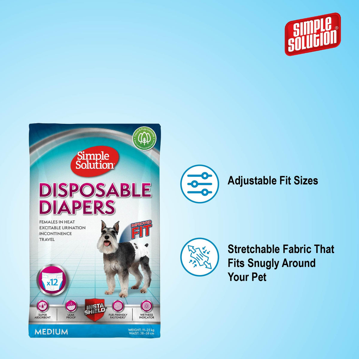 Simple Solution Disposable Dog Diapers for Female Dogs | Super Absorbent Leak-Proof Fit