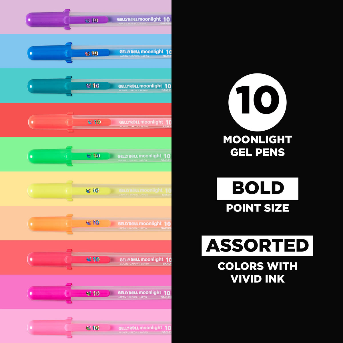 Sakura Gelly Roll Moonlight 10 Bold point, Bright Opaque Ink Gel Pens, Creamy Smooth Ink, Writes on Dark Paper