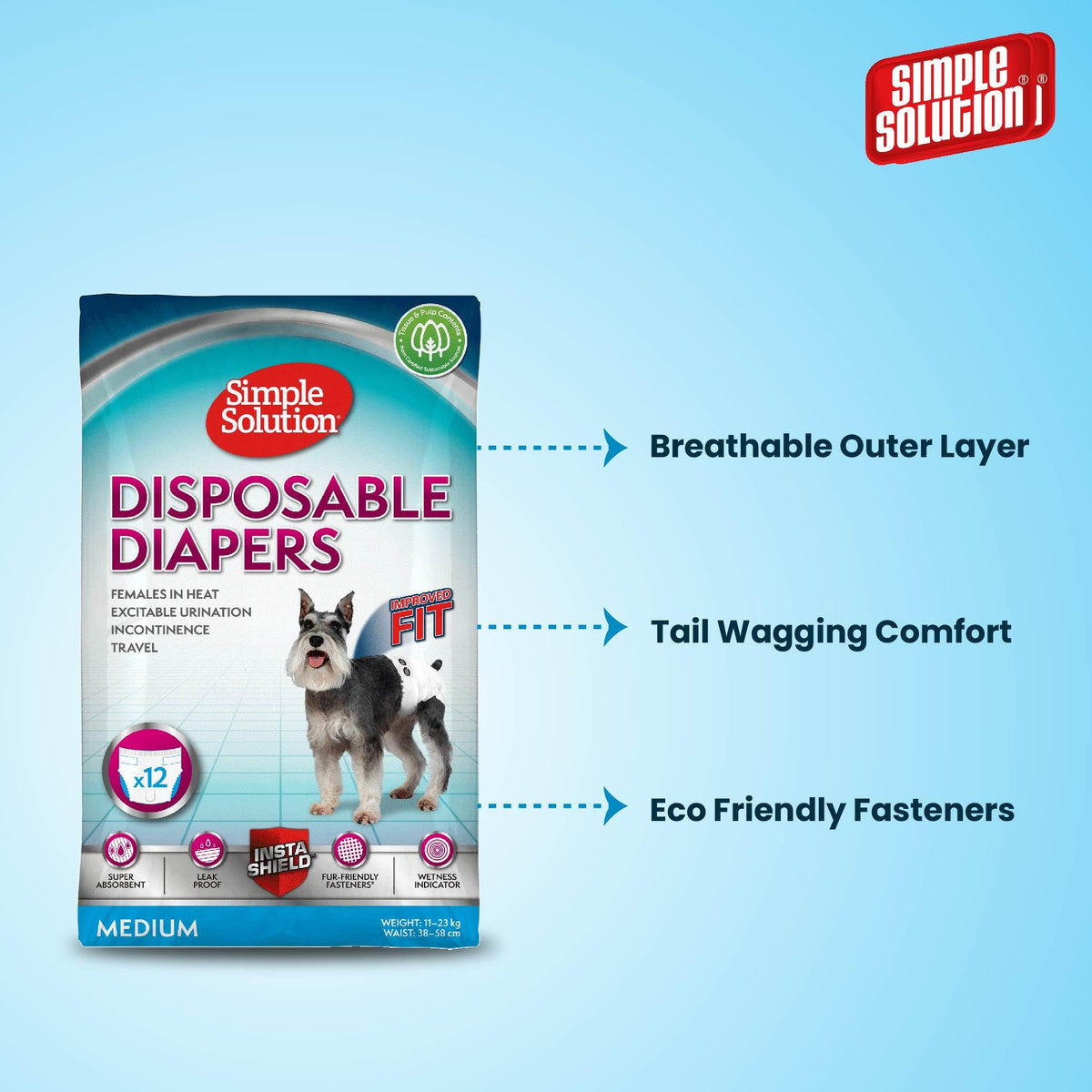 Simple Solution Disposable Dog Diapers for Female Dogs | Super Absorbent Leak-Proof Fit