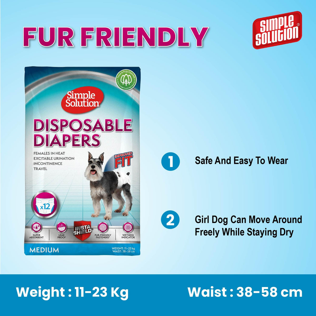Simple Solution Disposable Dog Diapers for Female Dogs | Super Absorbent Leak-Proof Fit