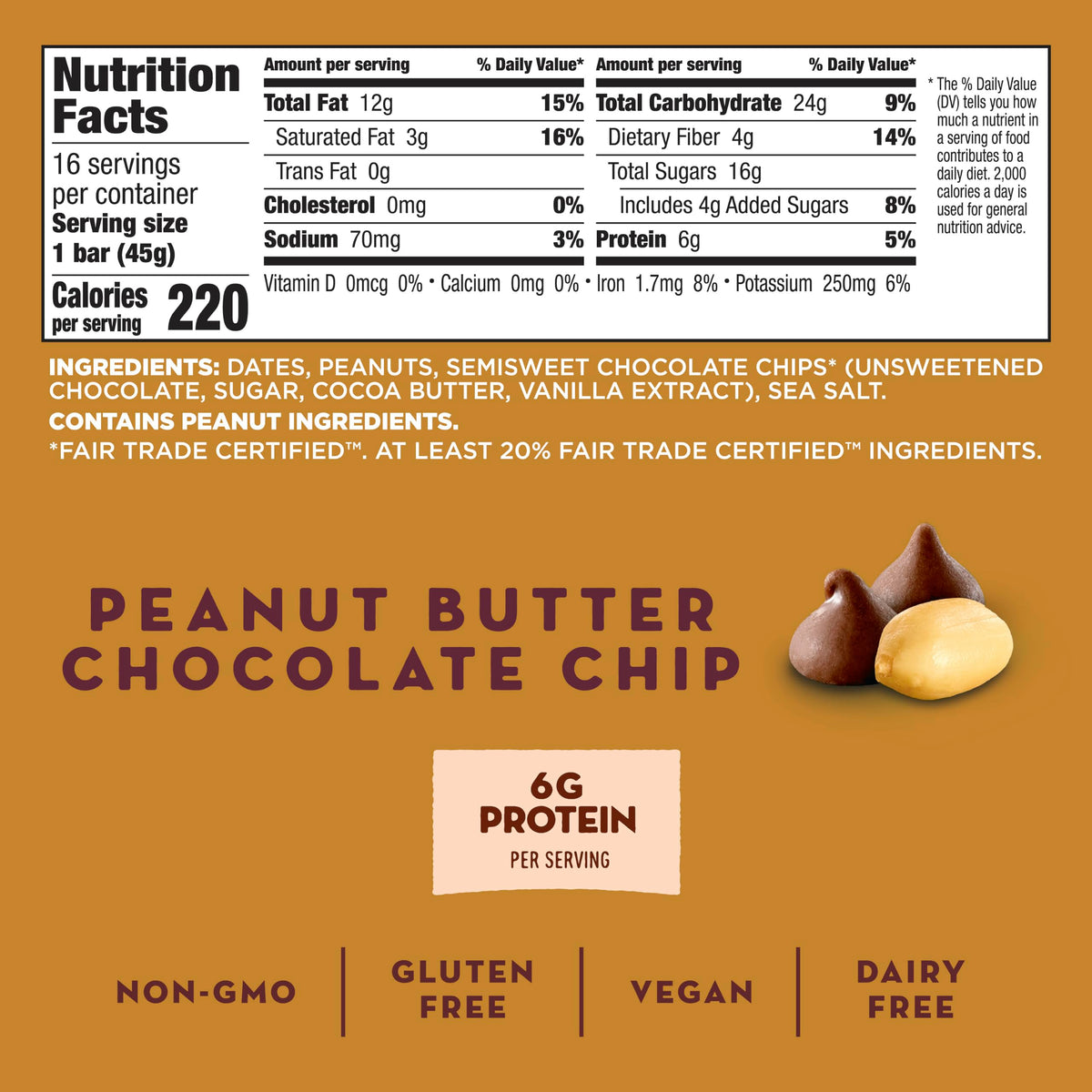 Larabar Gluten Free Bar, Peanut Butter Chocolate Chip, 1.6 oz Bars (16 Count), Whole Food Bars, Dairy Free Snacks