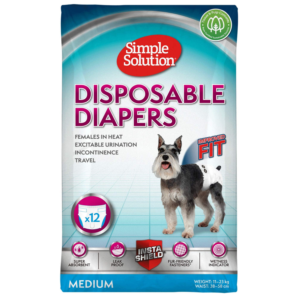 Simple Solution Disposable Dog Diapers for Female Dogs | Super Absorbent Leak-Proof Fit