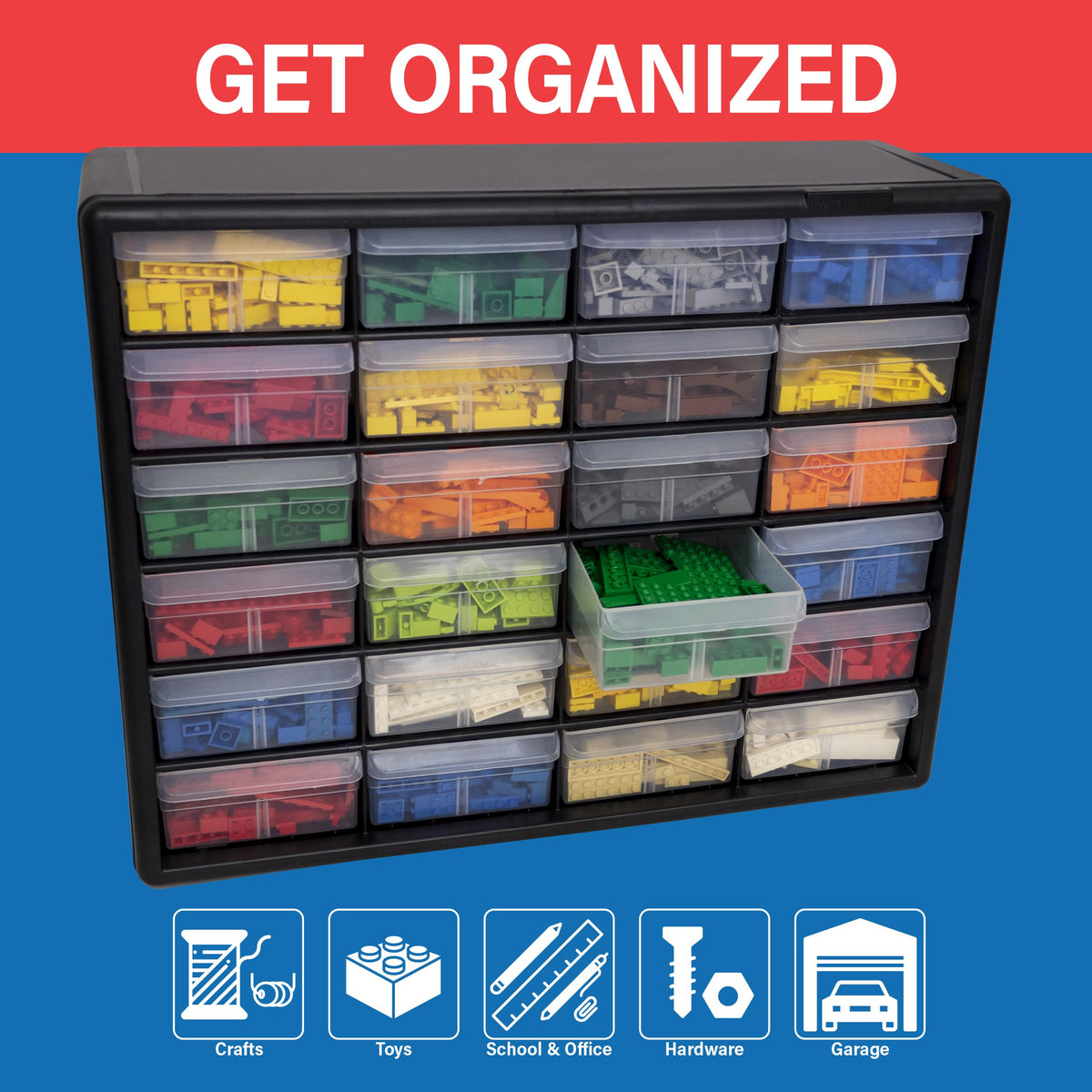 Akro-Mils 10124 24 Drawer Plastic Parts Storage Hardware and Craft Cabinet, 20-Inch x 16-Inch x 6.5-Inch, Black