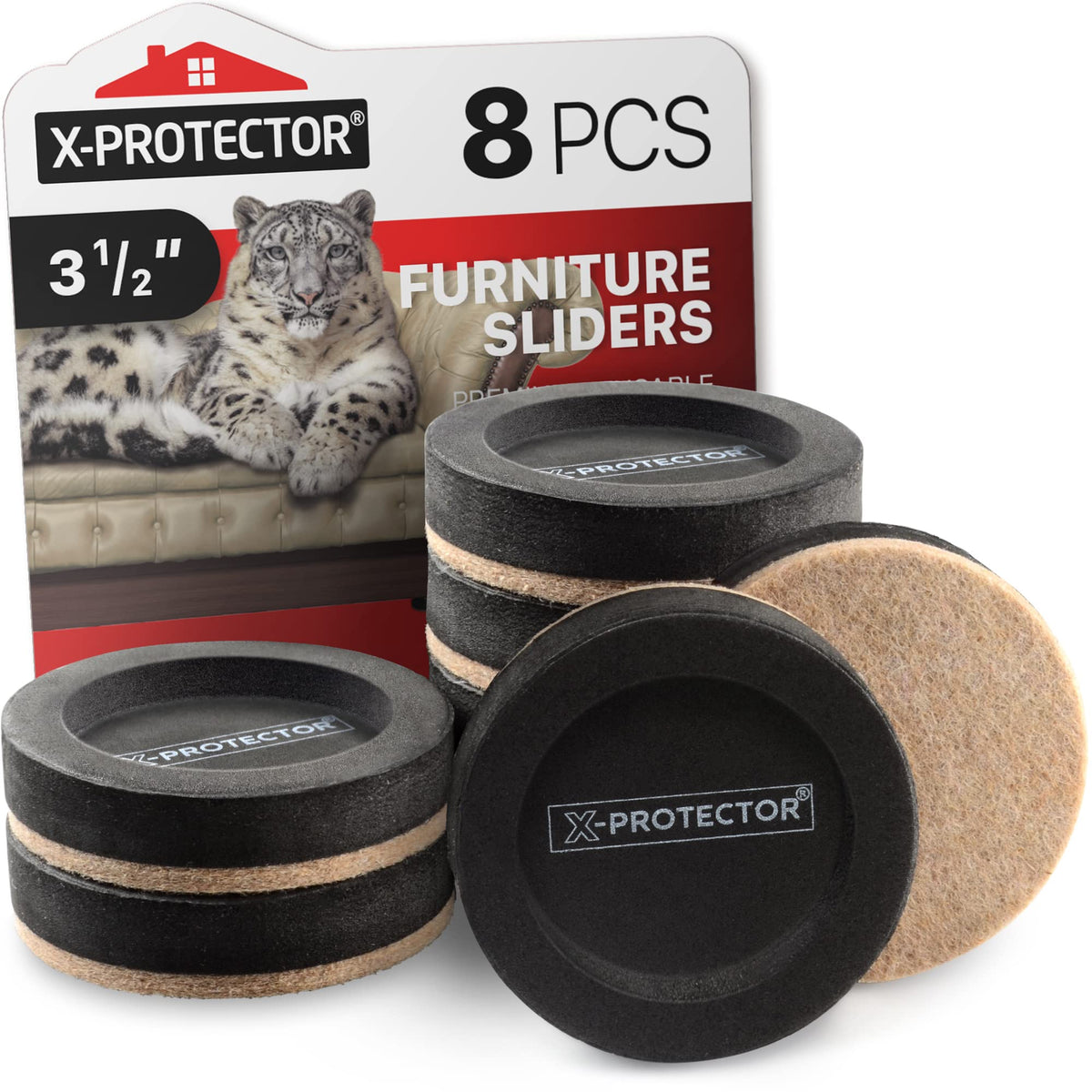 Felt Furniture Sliders for Hardwood Floors X-PROTECTOR 8 PCS 3 ½” - Slider with Unique Design - Heavy-Duty Movers for Hard Surfaces - Sliders - Move Your Easily!