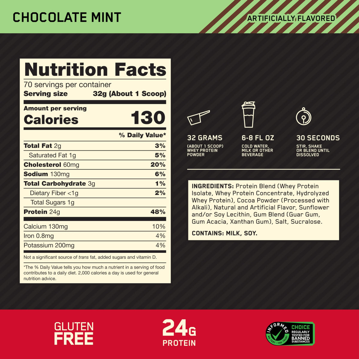 OPTIMUM NUTRITION GOLD STANDARD 100% Whey Protein Powder, Chocolate Mint, 5Pound