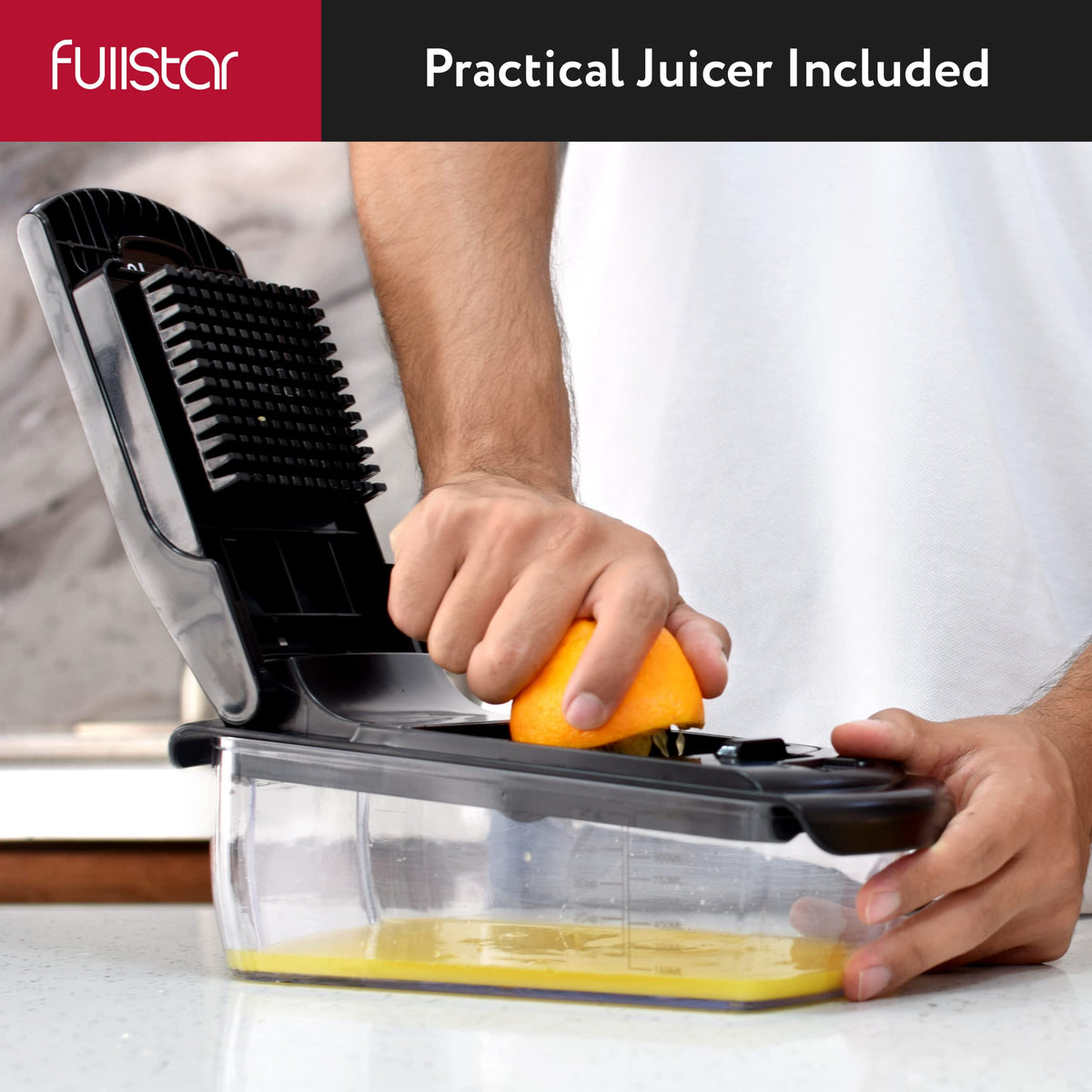 Fullstar 11-in-1 Stainless Steel Vegetable Chopper - Food & Veggie Dicer with Juicer, Egg Slicer, Spiralizer & Kitchen Gadgets Sets with Container (Black)