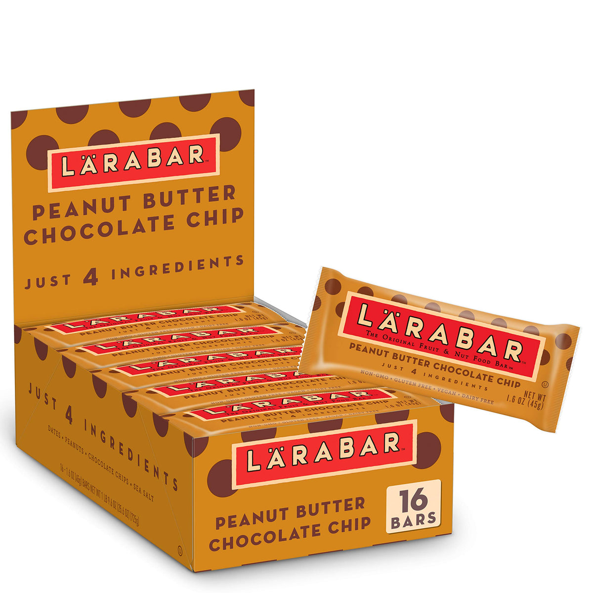 Larabar Gluten Free Bar, Peanut Butter Chocolate Chip, 1.6 oz Bars (16 Count), Whole Food Bars, Dairy Free Snacks