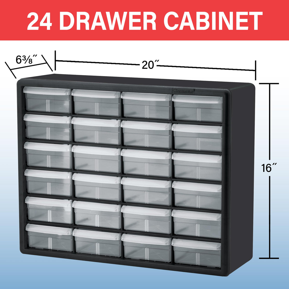 Akro-Mils 10124 24 Drawer Plastic Parts Storage Hardware and Craft Cabinet, 20-Inch x 16-Inch x 6.5-Inch, Black