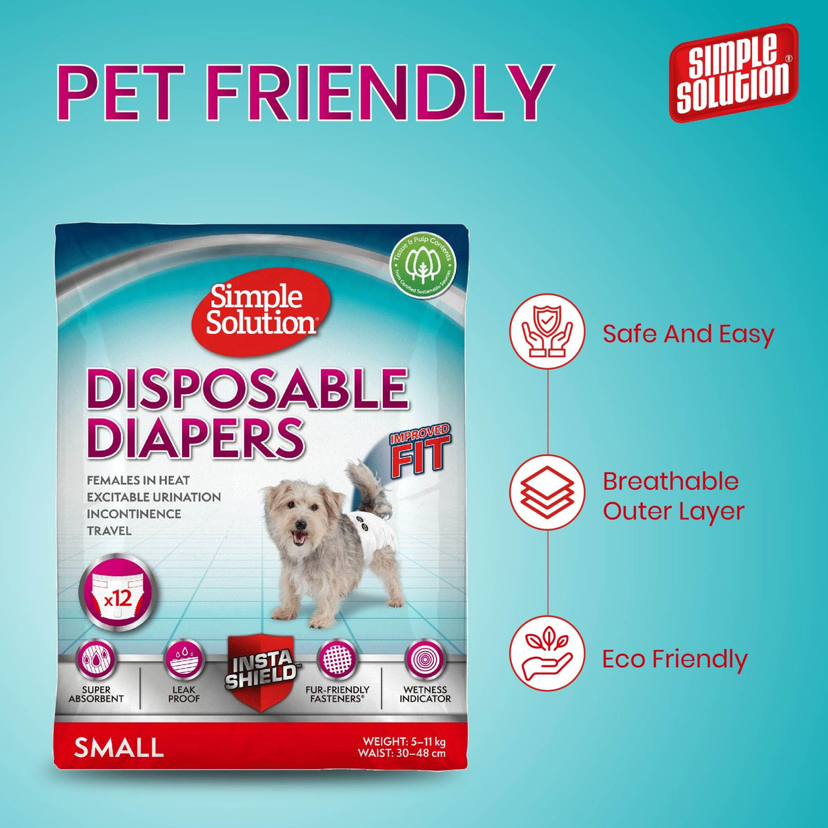 Simple Solution Disposable Dog Diapers for Female Dogs | Super Absorbent Leak-Proof Fit