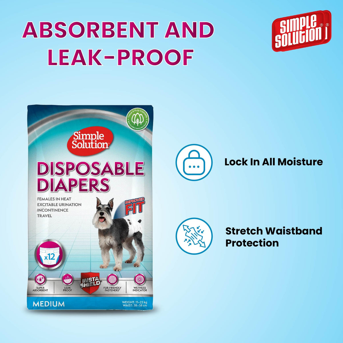 Simple Solution Disposable Dog Diapers for Female Dogs | Super Absorbent Leak-Proof Fit