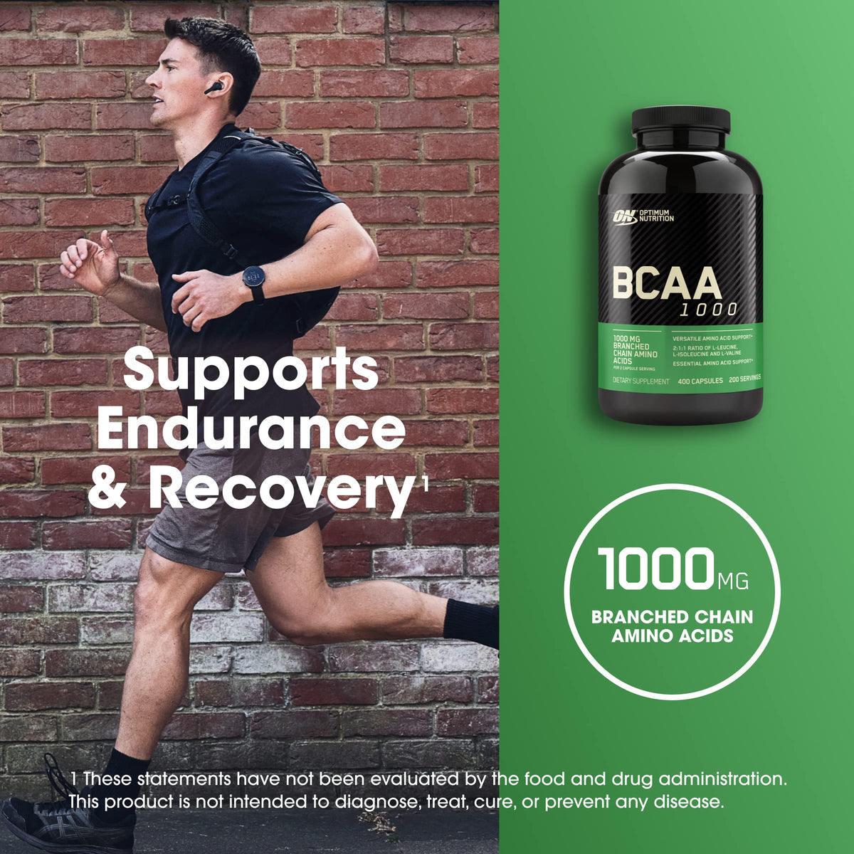 Optimum Nutrition BCAA 1000, 400 Capsules (500 mg per Capsule)
